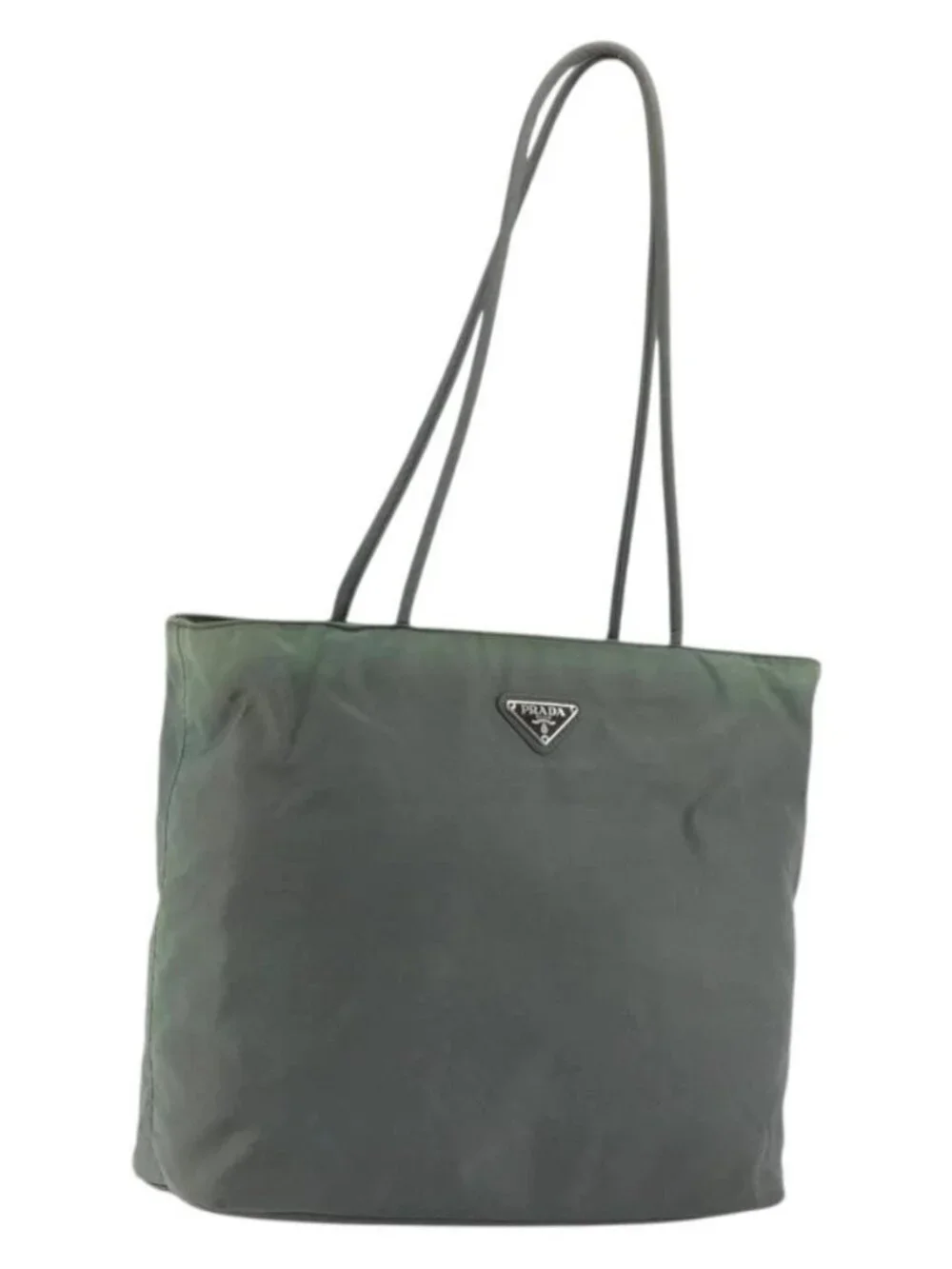 PRADA Tote Bag Nylon Green Silver Auth 175705
